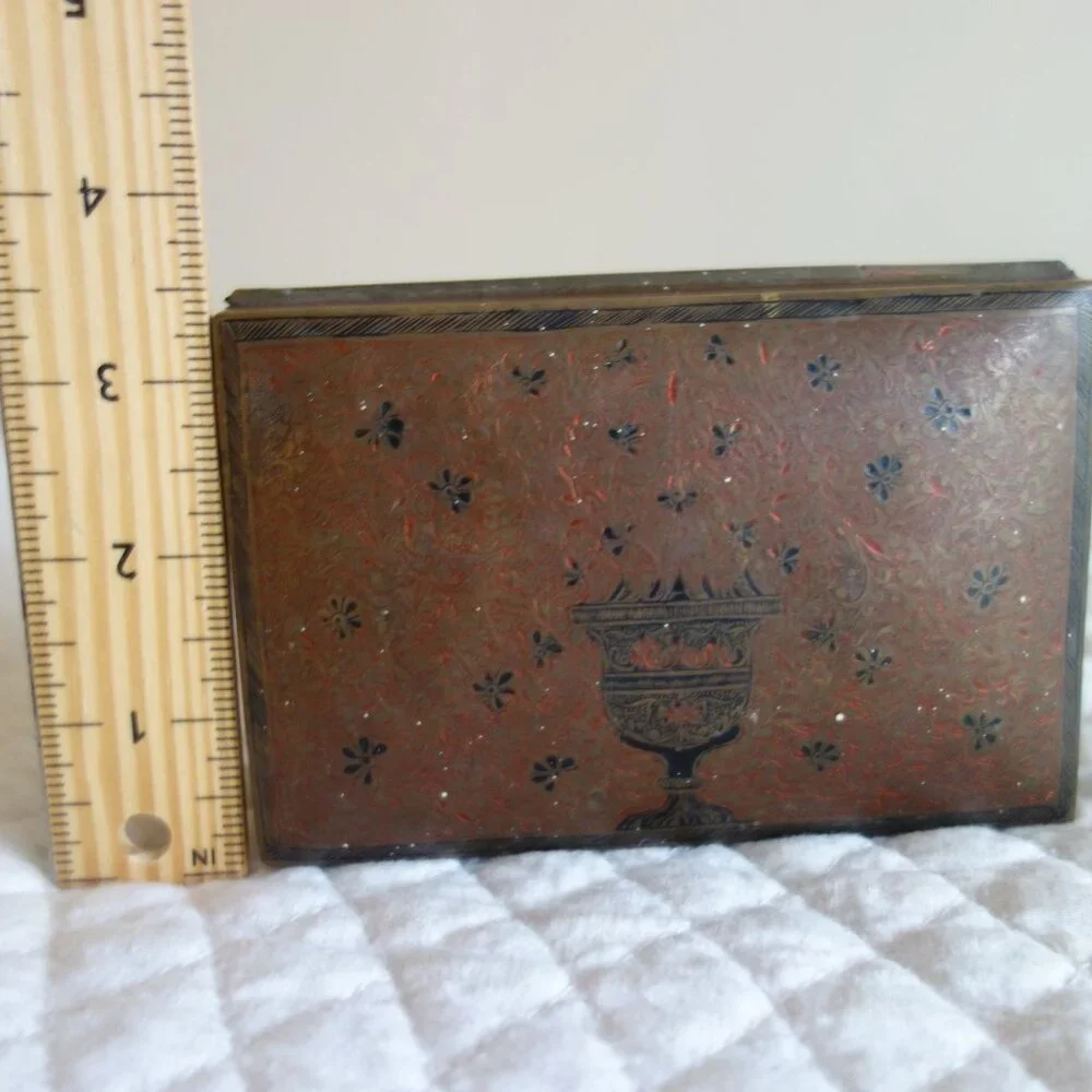 Really really old etched brass wood trinket box